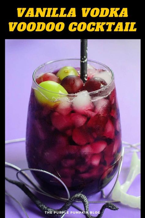 Our Voodoo Cocktail made with vodka, vanilla liqueur, and red grape juice is perfect for any Halloween themed get-togethers you are planning! And if you're not, this deep red cocktail is perfect to enjoy on those cold fall nights! #HalloweenCocktails #ThePurplePumpkinBlog Voodoo Cocktail Recipe, Voodoo Drink Recipe, Grape Vodka Recipes, Voodoo Cocktail, Grape Juice Drinks, Pappadeaux Recipe, Grape Vodka, Cocktails Made With Vodka, Vanilla Liqueur