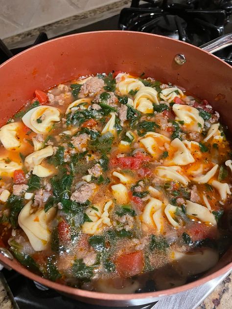 Rustic Italian Sausage, Tortellini, and Spinach Soup - Easy DIY Recipes Tortellini And Spinach Soup, Italian Sausage Tortellini, Spinach Soup Recipe, Spinach Tortellini Soup, Sausage Tortellini Soup, Italian Turkey, Sausage Tortellini, Italian Sausage Soup, Creamy Cucumber Salad