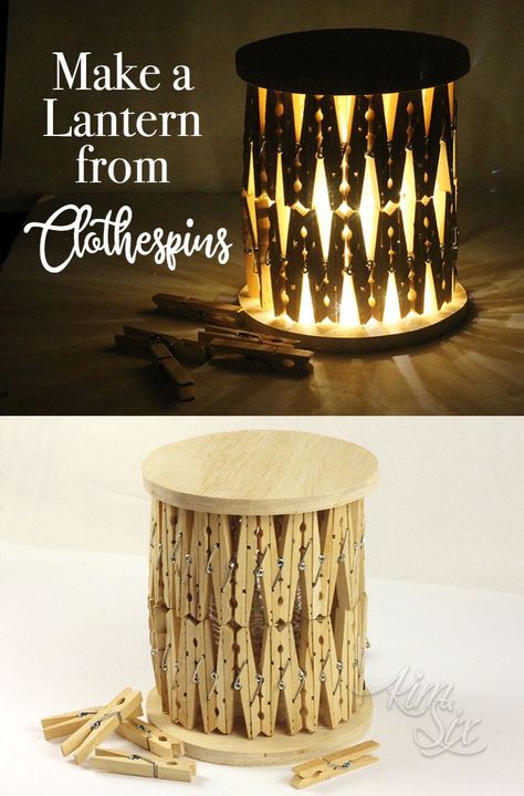 Clothespin Lantern, Diy Candle Lantern, Make A Lantern, Clothespin Crafts Christmas, Clothespin Diy Crafts, Wooden Clothespin Crafts, Clothespins Diy, Clothespin Art, Diy Candles Easy