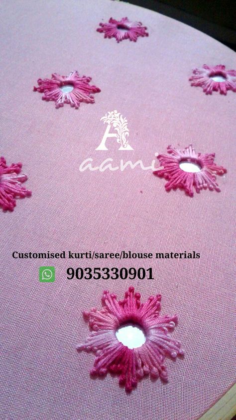 Mirror Embroidery Designs For Kurtis, Mirror Work Embroidery Motifs, Mirror Work Embroidery Kurti, Mirror Work Kurti Design, Mirror Work Embroidery, Ideas For Embroidery, Basic Hand Embroidery Stitches, Simple Hand Embroidery Patterns, Ideas Embroidery