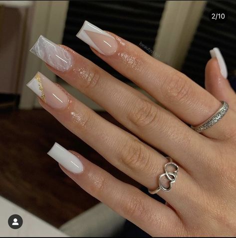 Winter Nail Ideas Acrylic Square, Tapered Square Nails, Nagel Tips, French Tip Acrylic Nails, Girly Acrylic Nails, Work Nails, Glow Nails, Gold Nail, Classy Acrylic Nails