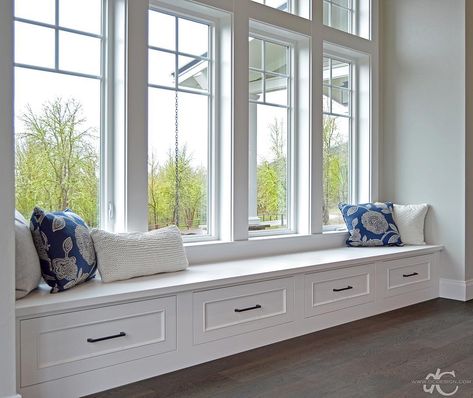 Long Window Bench Seat, Under The Window Bench, Long Bench Under Window, Built In Window Bench, Long Window Seat, Sunroom Bench, Long Window Bench, Bay Window Benches, Bench Under Window