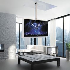 Contemporary TV ceiling mount / remote-controlled / motorized ceiling FLIP 900 R Maior® Tv From Ceiling, Tv Hanging From Ceiling, Best Tv Wall Mount, Tv Ceiling Mount, Hanging Tv, Swivel Tv Stand, Ceiling Tv, Suport Tv, Living Room Tv Unit