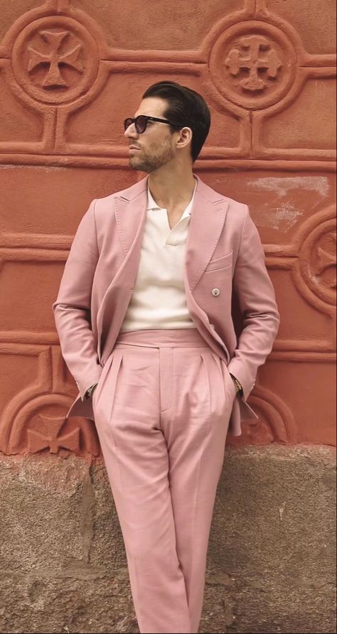 Men Pastel Outfit, Pink Blazer Men, Vietnam Tailor, Colorful Suits, Italian Style Wedding, Formals For Men, Visual Moodboard, Wedding Suit For Men, Gentleman Mode