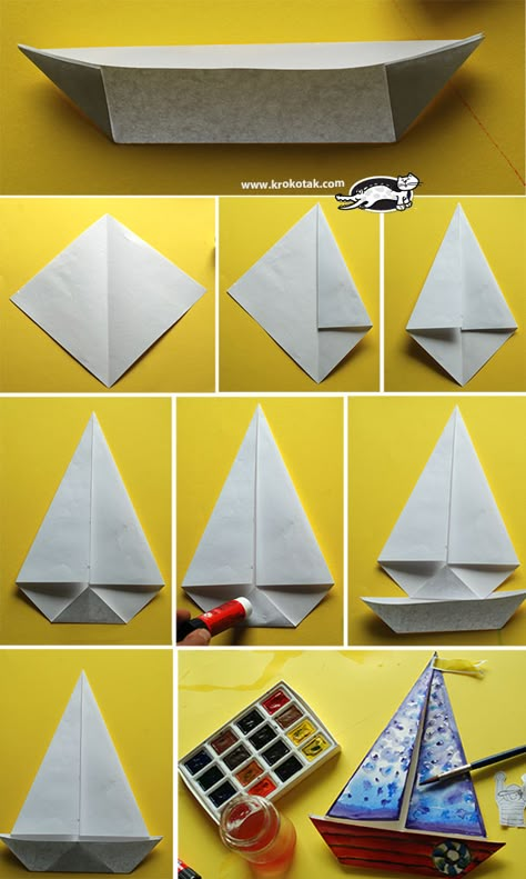 krokotak | Paper boats Boat Crafts, Origami Boat, Summer Crafts For Kids, Paper Boat, Paper Crafts Diy Kids, Childrens Crafts, Origami Crafts, Preschool Art, Craft Activities For Kids