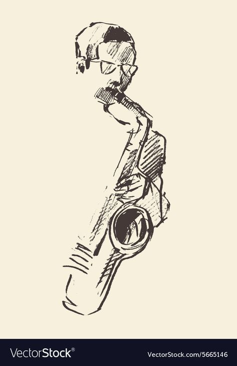 Saxophone Sketch, Jazz Sketch, Saxophone Drawing, Jazz Drawing, Man Playing Saxophone, Playing Saxophone, Saxophone Music, Jazz Poster, Art Sketches Doodles