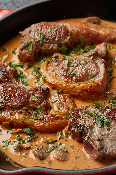 This is traditionally served with beef or mushrooms, however it also works really well with lamb chops if you fancy a bit of a change. It makes an excellent mid-week meal as it can be knocked up in just 30 minutes and served with any side of your choice – from pasta or rice to a healthier option of roasted vegetables or a salad of grains. Easy Lamb Chops, Best Lamb Recipes, Easy Lamb Recipes, Tarragon Recipes, Parsley Recipes, Lamb Chop Recipes, Lamb Chop, Lamb Dishes, Stroganoff Recipe