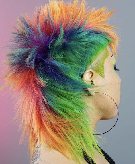 Color Mullet, Hairstyles Alternative, Mohawk Mullet, Fire Color, Textured Haircut, Punk Hair, Punk Girl, Edgy Hair, Alternative Hair