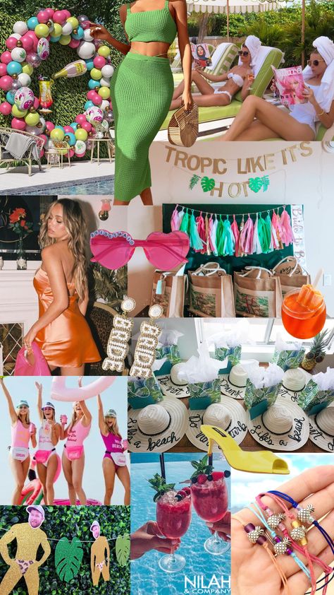 Tropical Bachelorette Party Outfits, Tropic Like Its Hot Bachelorette Party, Tropic Like Its Hot Bachelorette, Luau Bachelorette Party, Bride Era, Tropical Bachelorette Party, Tropical Bachelorette, Rehearsal Dinner Outfits, Bachelorette Party Outfit