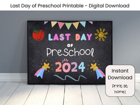 Last Day of Preschool Printable Sign | Last Day of Pre-K | Last Day of School | End of School Year Photo Prop | Graduation Keepsake Sign by LaurenMarieDigital on Etsy Last Day Of Preschool, Graduation Keepsake, Graduation Printables, Pre K Graduation, Kindergarten Readiness, Milestone Poster, Preschool Graduation, Chalkboard Background, Black Chalkboard