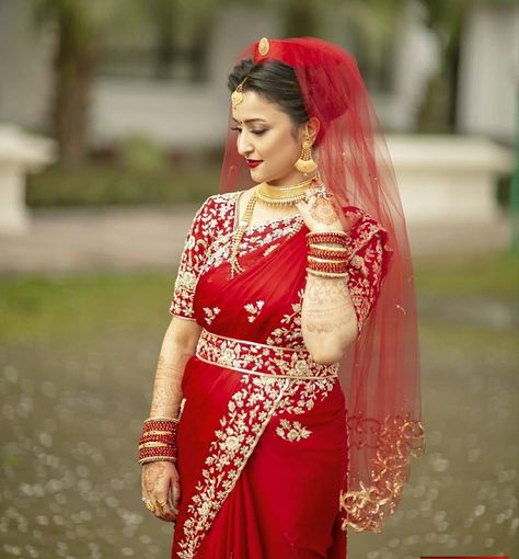 Nepali Bride, Bride Saree, Indian Designer Suits, Saree Design, Card Crafts, Bun Hairstyles For Long Hair, Indian Designer, Party Wear Sarees, Bridal Saree