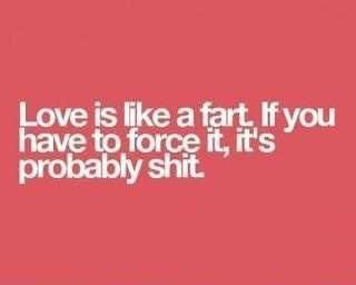 Love stinks love is like a fart, if you have to force it, it's probably s****. Valentines Day Sayings, The Truth About Love, Words Love, Valentine's Day Quotes, Love Phrases, E Card, Bones Funny, The Words, Great Quotes