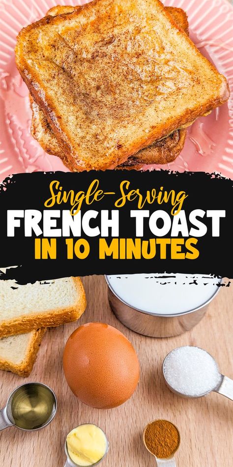 These Quick Single-Serve French Toasts are the epitome of fast and flavorful cooking. Perfect for solo dining, they combine simple ingredients into a delicious, sweet breakfast. Ready in just 10 minutes, they're a fulfilling, tasty breakfast option. Single Serve Breakfast Recipes, French Toast For One, Quick French Toast, Single Serve Breakfast, Fast Easy Breakfast, Delicious French Toast Recipe, Easy French Toast, Easy French Toast Recipe, French Toast Ingredients