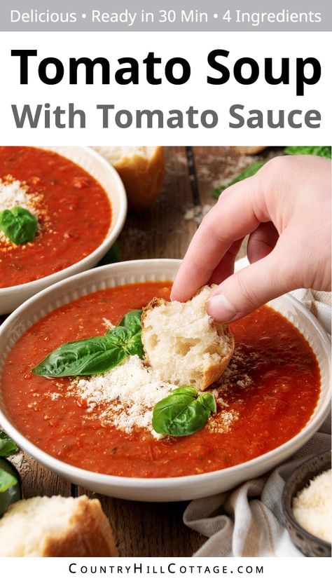 Tomato Soup With Tomato Sauce, Soup With Tomato Sauce, Easy Homemade Tomato Soup, Quick Tomato Soup, Recipe Using Tomatoes, Easy Tomato Soup Recipe, Tomato Basil Soup Recipe, Homemade Tomato Soup, Cream Of Tomato Soup