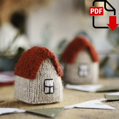 Small knitted house. Knitting home decor pattern. | Inspire Uplift Small Knitting Projects, Miniature Knitting, Circular Knitting Machine, Knitting Dolls Clothes, Stocking Ornament, Christmas Knitting Patterns, Crochet Amigurumi Free Patterns, Crochet Goodies, Christmas Stocking Stuffers