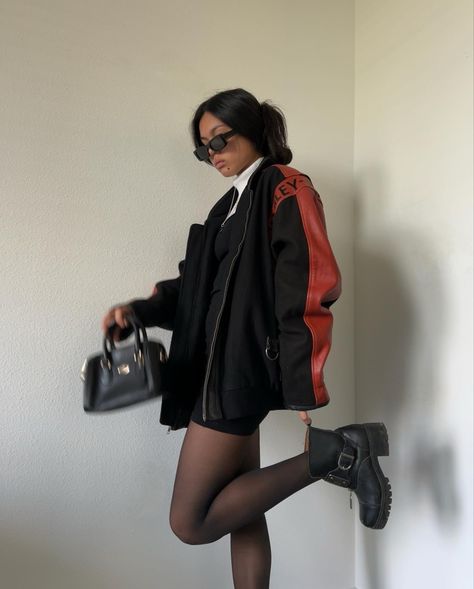 Florida winter is something to get used to… Details: Jacket - @harleydavidson Dress - @zaraofficial Turtle Neck - @edikted Shoes - Harley Davidson Bag - @coach Sunglasses - @shopbohme #fashion #outfits #outfitideas #fallfashion #winteroutfit #decemberaesthetic #edgy #jacket #oversizedjacket #tights #blackdressesforwomen #bikerstyle #bikerfashion #fashionstyle #fashiontrend #harleydavidson #zara #winteroutfitideas Harley Jacket Outfit, Harley Davidson Jacket Outfit, Harley Davidson Outfits Woman, Harley Jacket, Florida Winter, Edgy Jacket, Outfit For Fall, Harley Davidson Shoes, Jacket Outfit Women