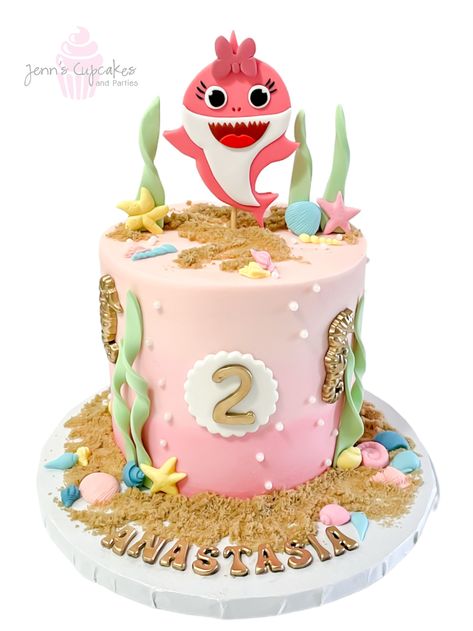 Bebe Finn Cake, Birthday Cake 2 Year Girl, Baby Shark Birthday Party Girl Cake, Birthday Cake For 2 Year Girl, Baby Shark Cake Girl, Baby Shark Cake Ideas, Baby Shark Theme Cake, 2nd Birthday Cake Girl, Baby Shark Birthday Party Girl