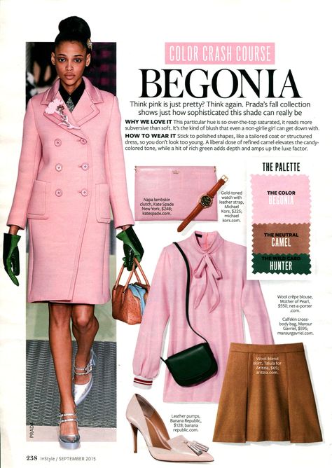 Color Crash Course Begonia - InStyle #colorchrashcourse Color Crash Course, Instyle Color Crash Course, Coat Blouse, Colour Combinations Fashion, Color Combinations For Clothes, Fashion Vocabulary, Color Crush, Pink Coat, Color Pairing