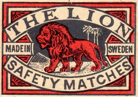 Love this chunky rough-hewn red lion in what looks like the Egyptian desert. Also love that these are definitely "The Lion" safety matches. Outta Sweden, of course. Vintage Matches, Vintage Business Cards, Matchbook Art, Vintage Cycles, Old Stamps, Matchbox Art, Playing Cards Design, Safety Matches, Old Advertisements