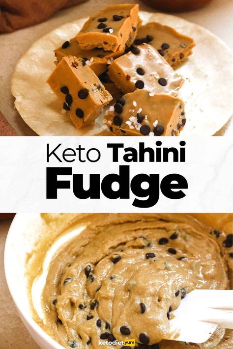 No Bake Tahini Fudge Tahini Fudge, Cookie Dough Fudge, Keto Fudge, Chocolate Peanut Butter Fudge, Keto Candy, Peanut Butter Cookie Dough, Sugar Free Maple Syrup, Salty Treats, Peanut Butter Fudge