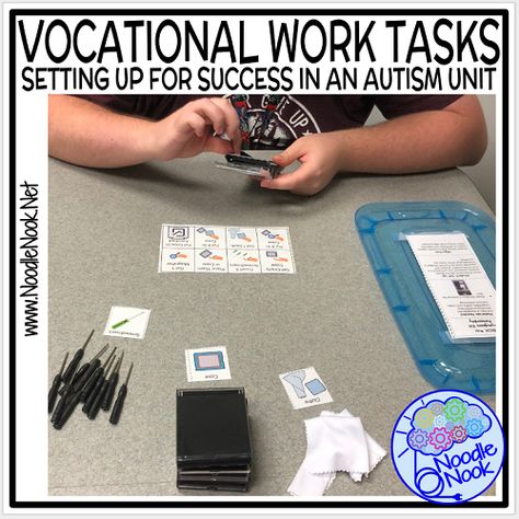 Vocational Work Tasks - NoodleNook.Net Special Education Visual Schedule, Vocational Activities, Independent Work Tasks, Vocational Tasks, Middle School Special Education, Meaningful Activities, Work Bins, Functional Life Skills, Task Analysis