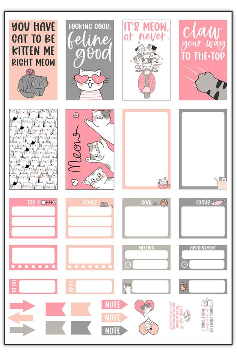 Cat Planner Stickers - Free Digital and Printable Cat Stickers Printable Cat Stickers, Cute Stickers Printable Kawaii, Stickers Printable Kawaii, Free Printable Planner Stickers Kawaii, Stickers With Quotes, Cute Stickers Printable, Cat Planner, Cute Cat Stickers, Printable Sticker Paper