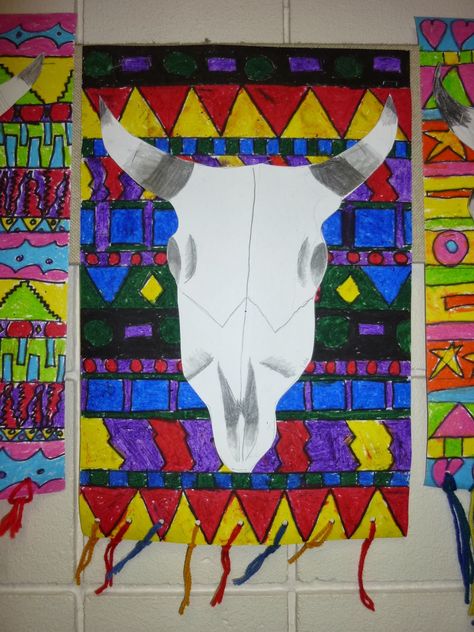 In this project 4 th graders learned about the artist Georgia O’Keeffe . O’Keeffe is a famous ... Georgia O'keefe Art, Cow Skull Art, Elementary School Art, Middle School Art Projects, Dream Catcher Art, Art Lessons Middle School, 6th Grade Art, 4th Grade Art, 5th Grade Art