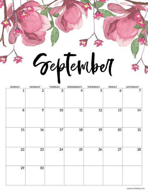 September 2024 floral calendar page to print for free and save money while staying organized Printable Monthly Calendar 2024 Free, September 2024 Calendar Printable, September 2024 Calendar, September Calendar 2024, Free Monthly Calendar, Paper Trail Design, Floral Calendar, September Calendar, Trail Design