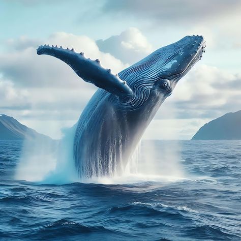 Photo blue whale breaching out of the wa... | Premium Photo #Freepik #photo Blue Whales Photography, Wallpaper Ocean Aesthetic, Sea Animals Tattoo, Whale Photo, Cool Sea Creatures, Whale Breaching, Whale Pictures, Whale Drawing, Whale Painting