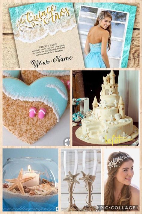 Beach Quinceanera Dresses, Sweet 16 Cruise Ideas, Beach Theme Sweet 16 Ideas, Beach Quinceanera Ideas, Beach Theme Quinceanera, Beach Quinceanera, Beach Quince, Under The Sea Quinceanera Theme, Beach Sweet 16