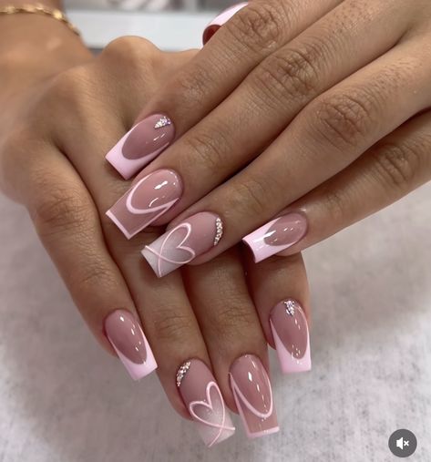 Cute Nails Acrylic Initials, Cute Acrylic Nails For Birthday, Nail Art Designs Hearts Style, Nail Design Pink And White, Bday Nails Ideas Square, New Job Nail Ideas, French Nails Biab, Nursing School Graduation Nails, Cute Nail Ideas For Birthday