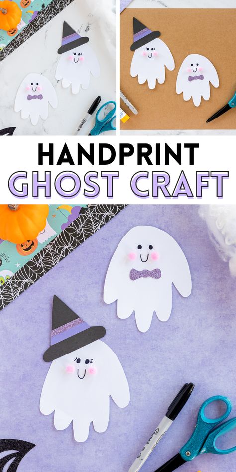 Handprint Ghost, Halloween Kita, Halloween Carvings, Ghost Craft, Aesthetic Craft, Halloween Crafts Preschool, Ghost Crafts, October Crafts, Carte Halloween