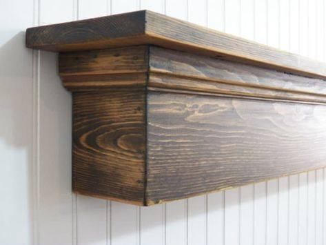 Craftsman Mantel, Floating Shelf Fireplace, Coastal Mantle, Distressed Mantle, Craftsman Fireplace Mantels, Fireplace Mantels Ideas, Mantle Shelves, Floating Fireplace Mantel, Rustic Wall Shelf