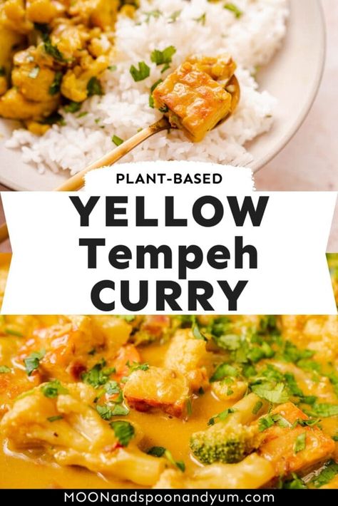 Tempeh Curry, Yellow Curry Recipe, Curry Recipes Vegetarian, Serve Over Rice, Chickpea Curry Recipe, Vegan Curry Recipes, Tempeh Recipes, Protein Dinner, Healthy Indian Recipes