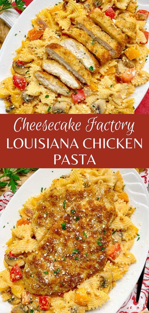 Louisiana Chicken Pasta (Cheesecake Factory Copycat Recipe) Cajun Chicken Pasta Cheesecake Factory, Copycat Louisiana Chicken Pasta, Louisiana Chicken Pasta Cheesecake, Cheesecake Factory Recipes Chicken, Cheesecake Factory Cajun Chicken Pasta, Cheesecake Factory Louisiana Pasta, Cheesecake Factory Recipes Pasta, Cheesecake Factory Pasta Recipes, Rainforest Cafe Recipes Copycat