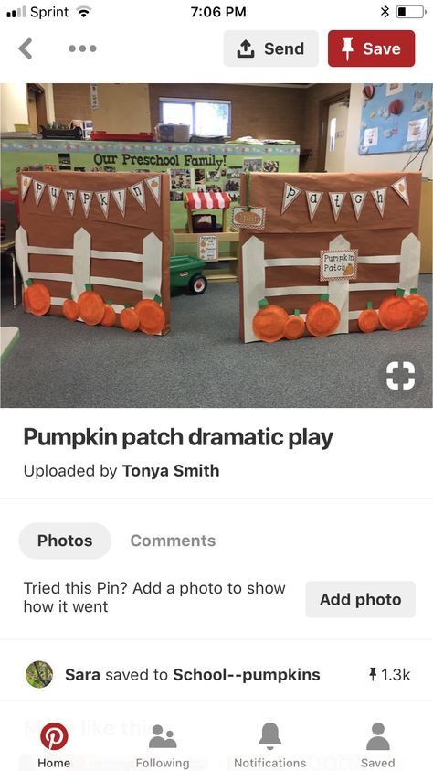 Pumpkin Patch Kindergarten, Pumpkin Patch Classroom, Pumpkin Patch Display, Diy Pumpkin Patch Dramatic Play, Fall Themed Dramatic Play Center, Pumpkin Patch Preschool Dramatic Play, Pumpkin Patch Dramatic Play Kindergarten, Pumpkin Patch Dramatic Play, Apple Orchard And Pumpkin Patch Dramatic Play