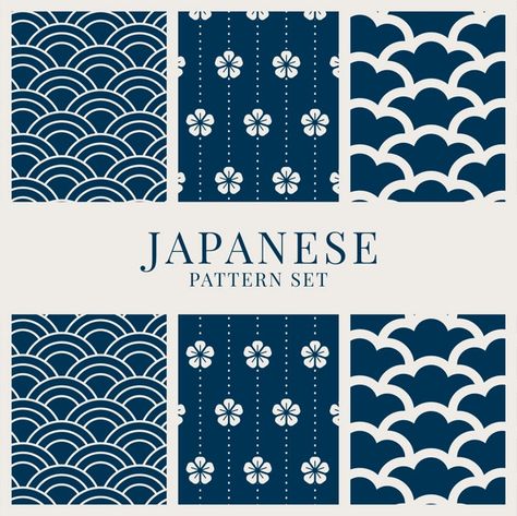 Japanese-inspired pattern set | Free Vector Japanese Motifs, Pattern Japanese, Rose Gold Texture, Triangle Background, Halftone Dots, Mermaid Pattern, Fish Pattern, Clouds Pattern, Flower Vintage