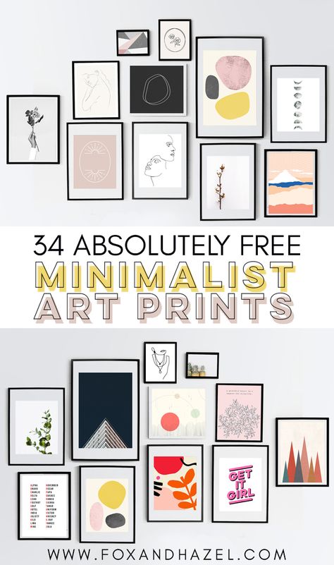 Download any of these totally free minimalist art prints and get that gallery wall filled! With 34 different minimalist art prints to choose from, you'll find the perfect fit for your frame. #foxandhazel #minimalistart #freeartprintable #minimalistartprintable #minimalsthome Gallery Wall Of Art, Wall Decor For Bathroom Walls, Gallery Wall Posters, Minimalist Prints Wall Art, Diy Minimalist Wall Art, Free Wall Art Prints, Poster Minimalist Design, Minimalistic Prints, Minimalist Art Prints