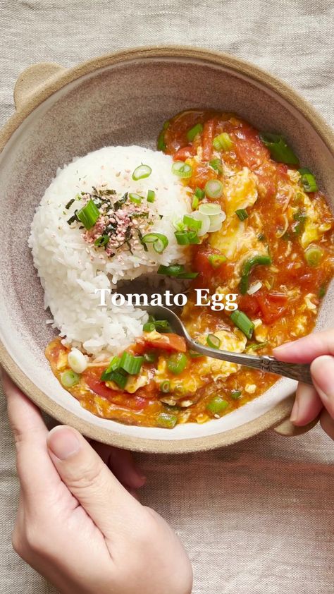 Tomato Egg is my ultimate comfort food ☺️ recipe is linked in my bio! #chinesefood #veryasian #foodtiktok #cookingtiktok #recipetiktok #tomatoegg #veg Chinese Tomato Egg Recipe, Tomato Egg Recipe, Tomato Egg, Shakshuka Recipes, Tomato Rice, Chinese Cooking Recipes, Rabbit Food, Chinese Cooking, Entree Recipes