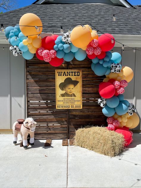 Cow Boy Birthday Theme, Our Buckaroo Is Turning Two, Vaquero Birthday Party, Cowboy Birthday Party For Boys, Western Backdrop Ideas, Cowboy First Birthday, Cowboy Themed Birthday Party, 1st Rodeo, Rodeo Birthday Parties