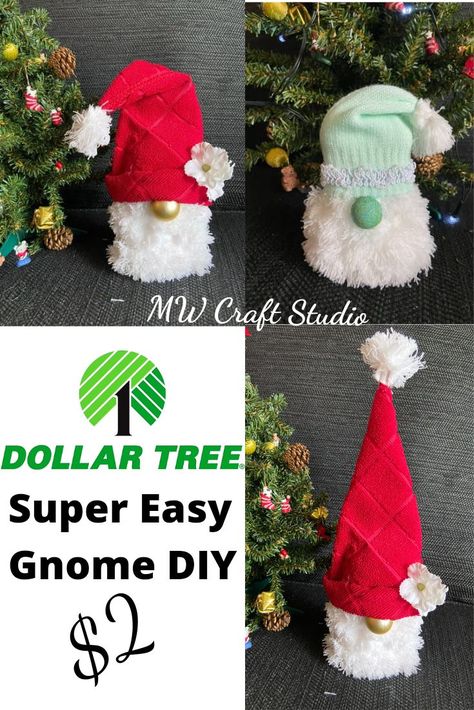 Checkout this super easy christmas gnome tutorial with dollar tree items Easy Gnomes Diy Dollar Tree, Dollar Tree Gnome Diy, Dollar Tree Gnomes, Homemade Gnomes, Tree Gnomes, Dollar Tree Diy Christmas, Gnome Diy, Gnome Tutorial, Dollar Tree Hacks