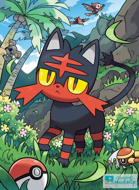 Litten Pokemon Art, Pokemon Litten, Litten Pokemon, Cat Pokemon, Pokémon Wallpaper, Fire Pokemon, Mew And Mewtwo, Pokemon Starters, Pokemon Craft