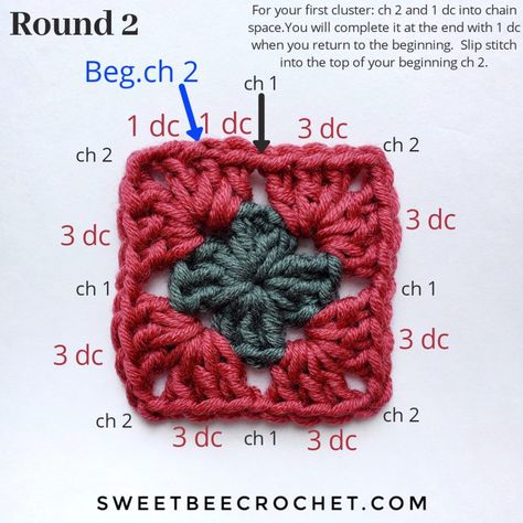 Granny Square Tutorial - Sweet Bee Crochet Fall Christmas Aesthetic, Granny Square Bandana, Crochet A Headband, Crochet Granny Patterns, Crochet Granny Square Beginner, Classic Granny Square, Granny Square Patterns, Crochet A Granny Square, Bee Crochet