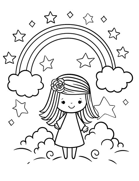 Downloadable Coloring Pages Free, Rainbow Colouring Pages, Coloring Pages For Kids Free Printable, Rainbow Drawing For Kids, Fairy Crafts Kids, Rainbow Coloring Sheet, Rainbow Coloring Pages Free Printable, Rainbow Coloring Page, Kids Christmas Coloring Pages