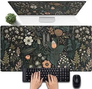 Aesthetic Wildflowers, Mouse Pad Aesthetic, Pad Aesthetic, Kawaii Desk, Computer Desk Mat, Office Desk Accessories, Dark Flowers, Brown Flowers, Desk Accessories Office