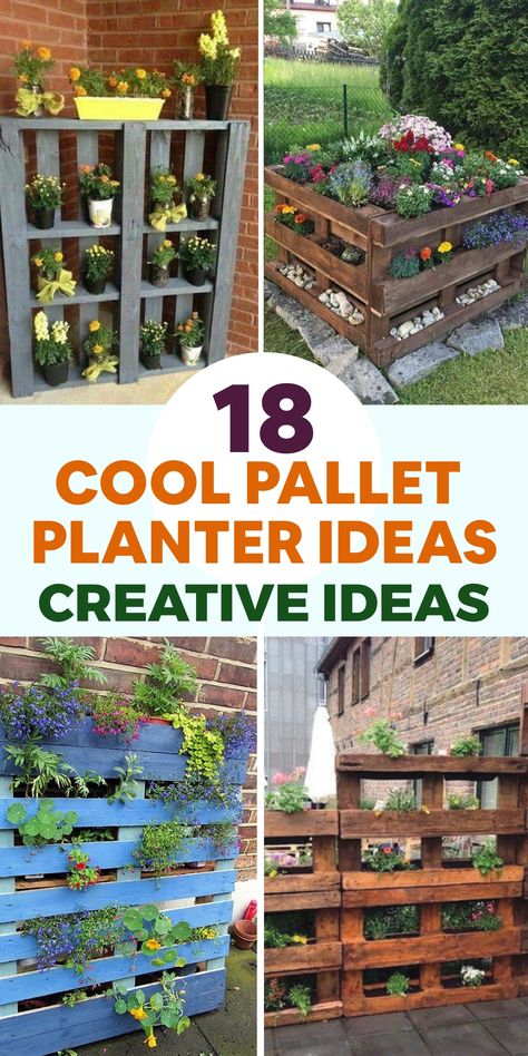 Discover the versatility of pallet planters for your garden. Transform a wooden pallet into a vertical herb garden, cascading flower display, or multi-tiered succulent planter to enhance your outdoor space with rustic charm and eco-friendly style. Embrace upcycling with these creative ideas that showcase your green thumb while reducing waste and adding a touch of sustainability to your gardening routine. Elevate your outdoor decor with pallet planters and unleash your creativity in a unique way Pallet Planter Ideas, Pallet Garden Walls, Pallet Planters, Beautiful Planters, Herb Garden Pallet, Pallet Projects Garden, Succulent Display, Flower Displays, Planter Project