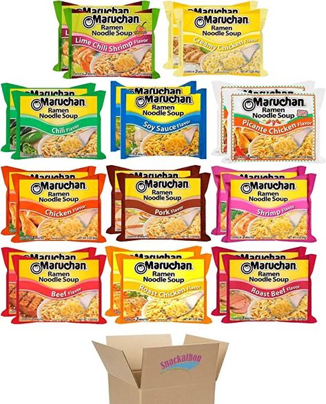 Variety pack of ramen noodles Roman Noodles, Maruchan Ramen Noodles, Maruchan Ramen, Chili Shrimp, Pork Chili, Ramen Noodle Soup, Grocery Foods, Ramen Noodle, Healthy Groceries