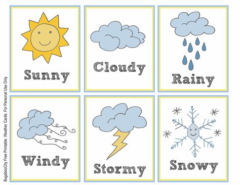 Free Weather Flashcards! + Free Weather Chart For Your Kindergarten A1B Weather Template, Preschool Graphs, Flashcards Ideas, Toddler Calendar, Weather Flashcards, Preschool Charts, Weather Worksheets, Preschool Weather, Weather Cards