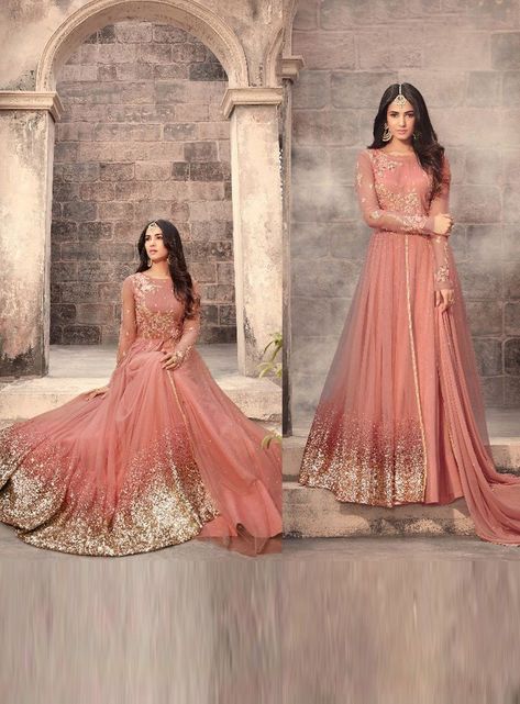 Net Floor, Orang India, Sonal Chauhan, Floor Length Anarkali, Pakistan Dress, Indian Outfits Lehenga, Fashion Sarees, Peach Colour, Bridal Dresses Pakistan