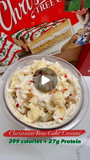 EMMA MONTGOMERY on Instagram: "Christmas Tree Cake Creami with 27g protein + under 400 calories! 

Like, save & tag a friend who needs this! ❤️

Base:
1 scoop (34g) protein (I use @itshapibodi vanilla or marshmallow fluff)
7g sugar free pudding mix (white chocolate)
300 ml unsweetened almond milk 

Combine ingredients, mix with hand blender, freeze overnight, or at least 8 hours. 

Add pint to ninja creami on light ice cream setting. After first spin, add splash of unsweetened almond milk then use the re-spin setting. 

Depending on the protein you use, you might need more re-spins. Once texture is smooth, add half of the Christmas Tree cake to the pint, then use the mix-ins setting. Once mixed, add the remaining cake to the top of your ice cream. (If trying to use less calories, leave the Emma Montgomery, Creami Recipes, Sugar Free Pudding, Protein Ice Cream, Ninja Creami, Tree Cake, Christmas Tree Cake, Tree Cakes, Marshmallow Fluff